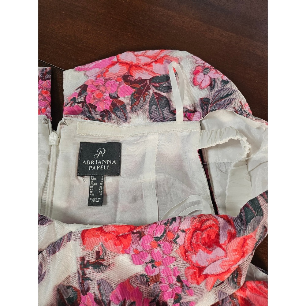 Adrianna Papell Dress Size 6 Floral Sheer Jacquard Off Shoulder Pink Multi - Picture 4 of 15